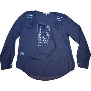 Daniel Rainn Black Embroidered Long Sleeve Blouse Top Boho Chic Small